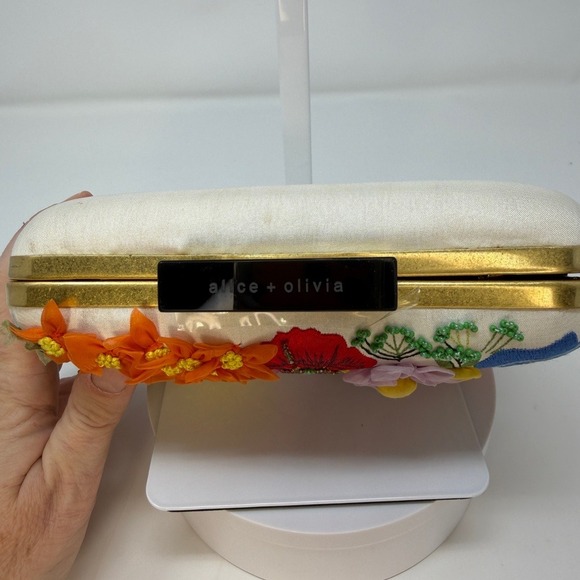 Alice + Olivia Floral Embroidered Clutch with Gold Chain - Picture 5 of 13